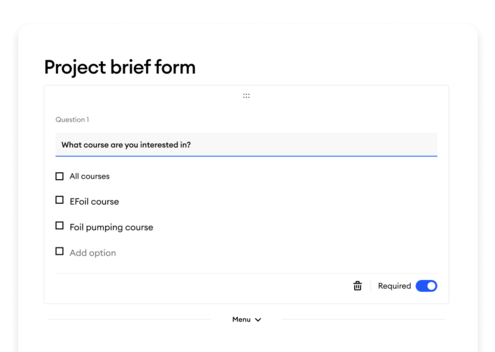AI-drafted project brief form in Jimdo with custom intake fields.