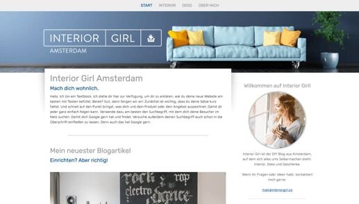 Interior design blog website example built with Jimdo, featuring home décor inspiration, blog articles, and a modern layout.