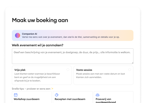 Jimdo boekingstool - kies afspraaktype, bekijk beschikbaarheid, boek direct.
