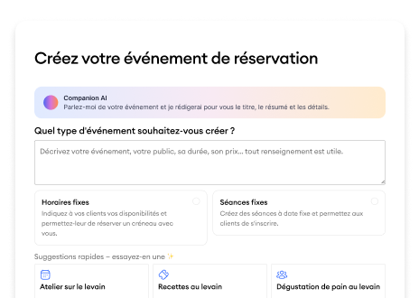Outil de réservation Jimdo - choisir le type de rendez-vous, voir les disponibilités, réserver directement.
