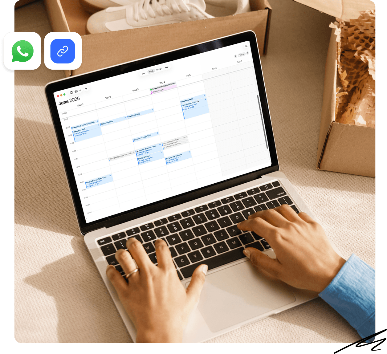 Solopreneur building their website with Jimdo's AI — the assistant asks about the business and generates the site automatically.