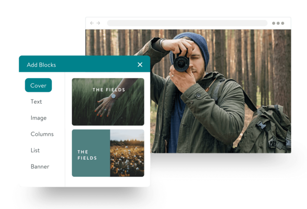 Flexible content blocks on a Jimdo photography website