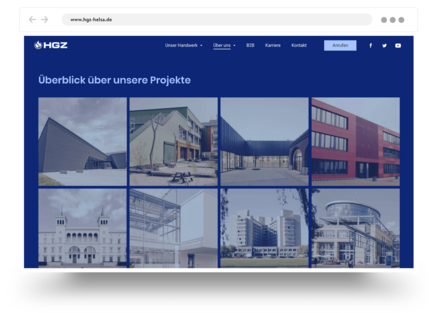 Example of an architecture website built with Jimdo showing an architect looking up to the top of a ladder