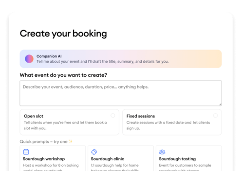 Jimdo booking tool — choose appointment type, see availability, book directly.