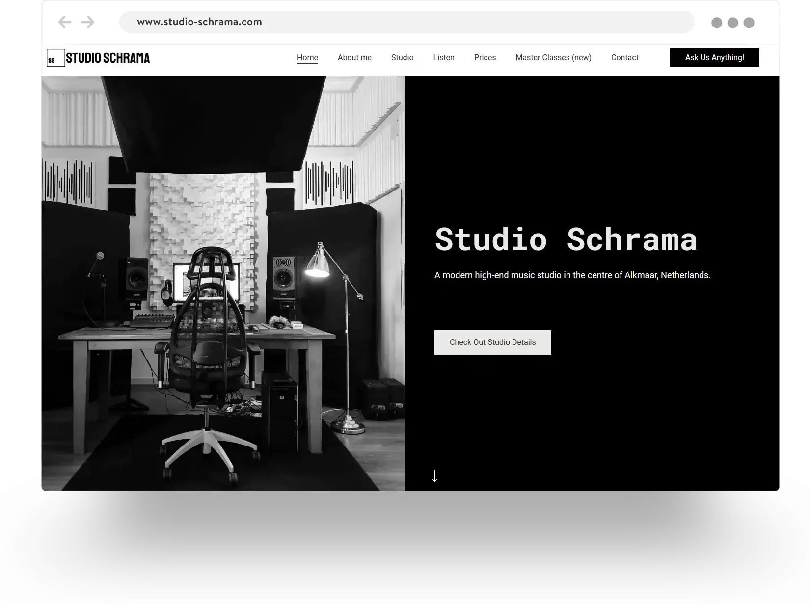 Example of a recording studio website built with Jimdo