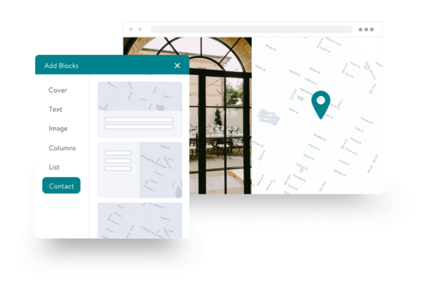 Voorbeeld van de Google Maps-functie op een trouwwebsite gemaakt met Jimdo, waarop de locatie van de huwelijksceremonie wordt weergegeven.