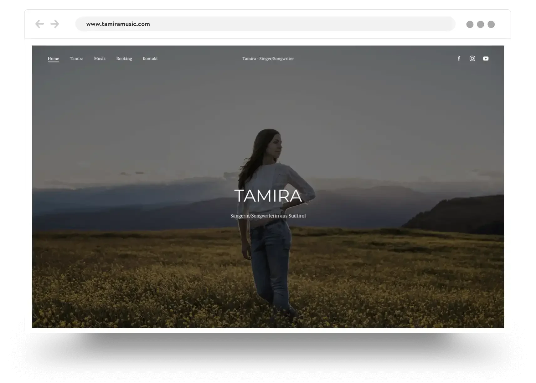 Example of a singer-songwriter portfolio website built with Jimdo