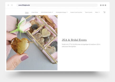 Met Jimdo gemaakte website voor bruilofts- en bruidsevenementen, met evenementenplanning en trouwinspiratie.