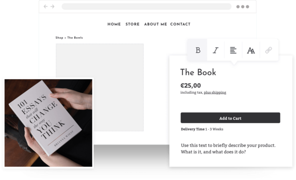 An example of an author's online store selling books built with Jimdo