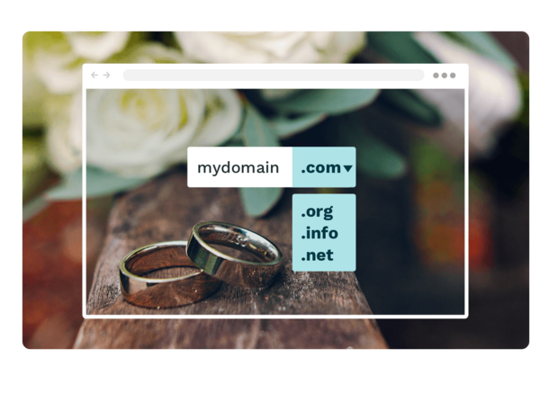 Voorbeeld van het kiezen van een eigen domeinnaam voor een trouwwebsite gemaakt met Jimdo.