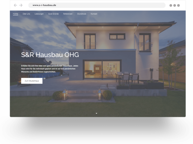 Beispiel für die Website einer Hausbau-Gesellschaft, die mit Jimdo erstellt wurde
