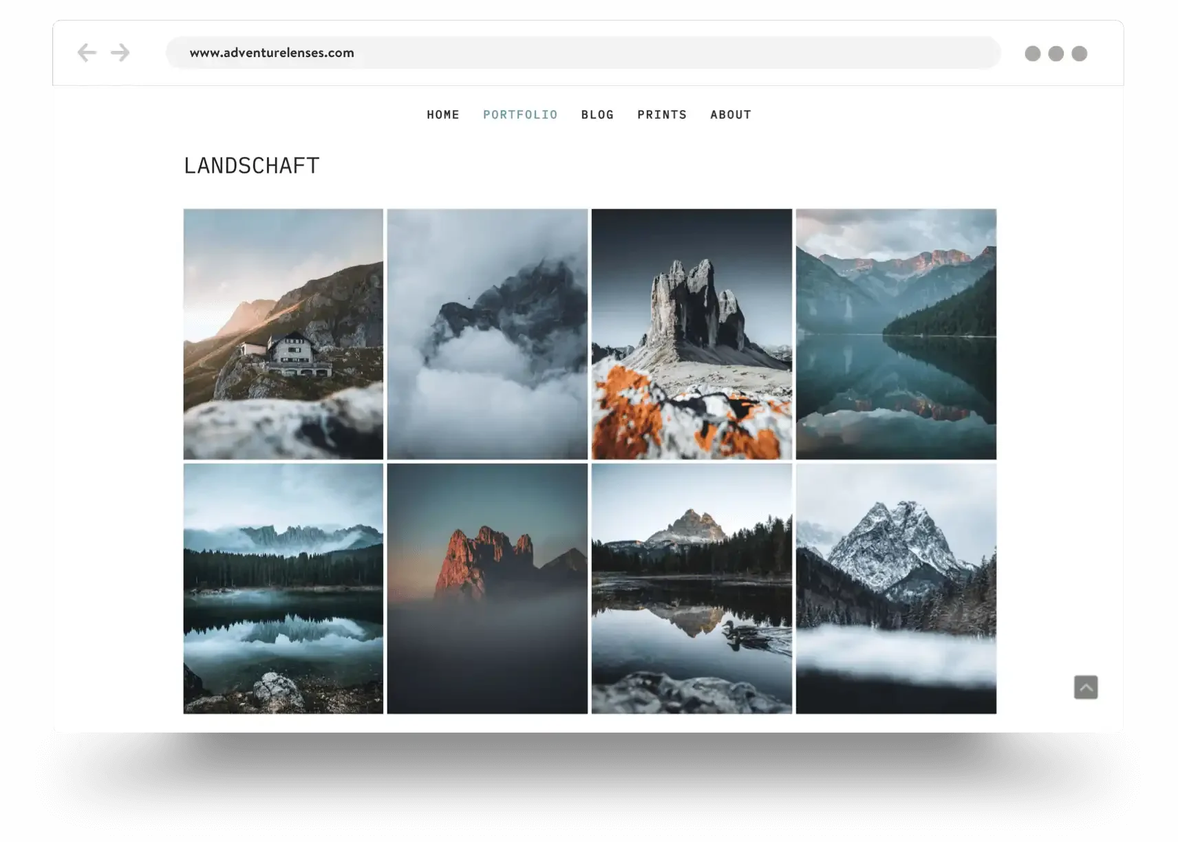 Example of a fine art photography portfolio website built with Jimdo