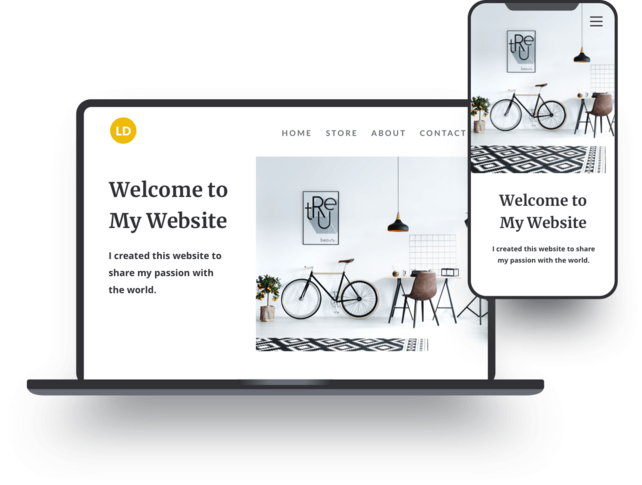 Voorbeeld van een interieurwebsite die met Jimdo gebouwd is op laptop en smartphone