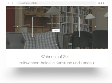 Example of a property rental website built with Jimdo showing the interior of a comfortable apartment 