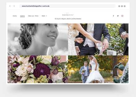 Met Jimdo gemaakte website van een trouwfotograaf met portfolio en galerij van trouwfoto's.