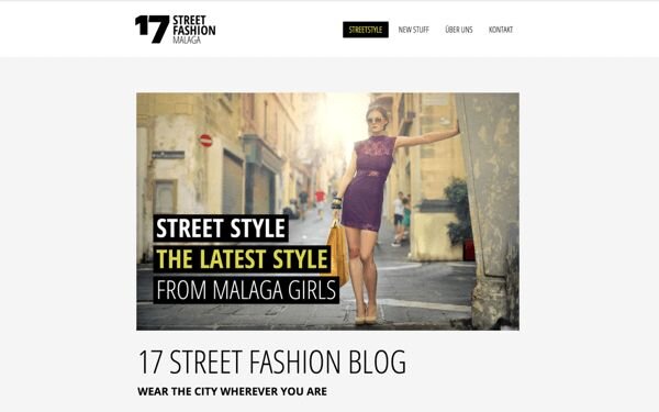 Fashion blog website example built with Jimdo, featuring a street style homepage and navigation