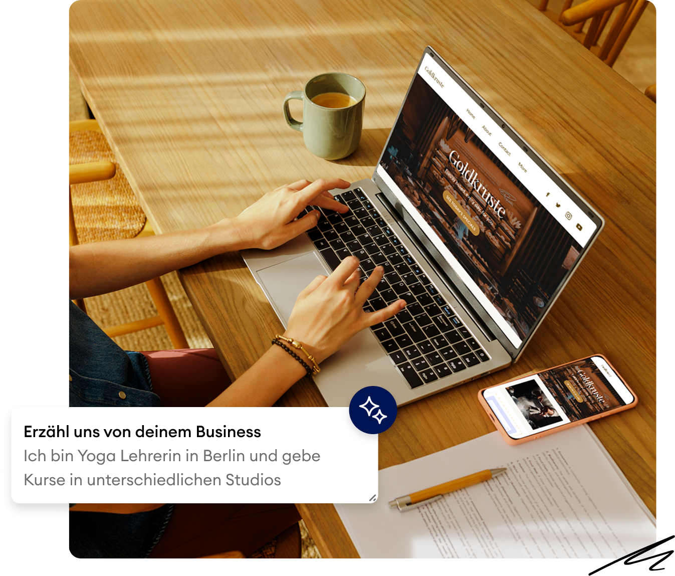 Selbstständige erstellt ihre Website mit Jimdos KI — der AI-Assistent fragt nach dem Business und generiert die Seite automatisch