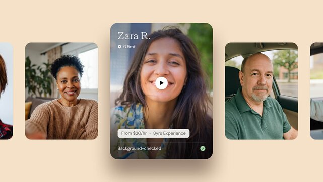 A horizontal list of Helper Profiles, one is highlighted in the center showing the Helper Zara R. 