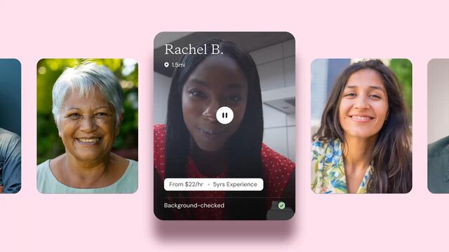 Horizontal row of Helper Profile cards with one profile highlighted as a video profile