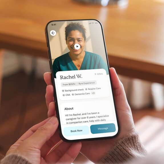 The Herewith app makes it easy to find, review, and book trusted Helpers for in-home senior care—right from your phone.