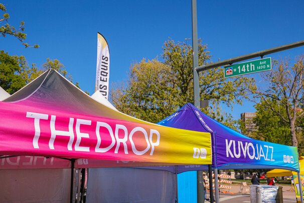 THE DROP 104.7 and KUVO JAZZ tents at Cinco de Mayo Festival