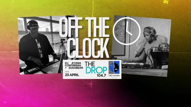 A poster for Off the Clock at Two Moons event