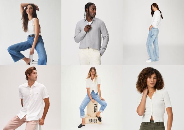 Collage of men and women wearing PAIGE product
