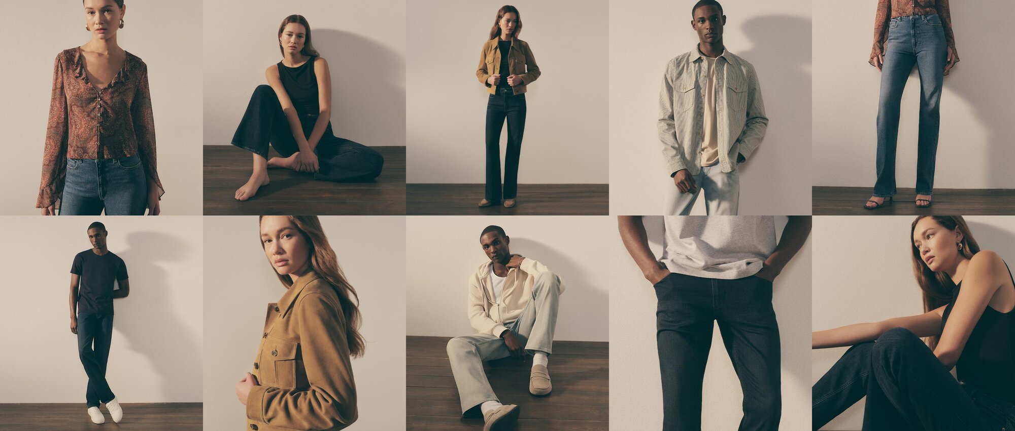 Collage of men and women wearing PAIGE product