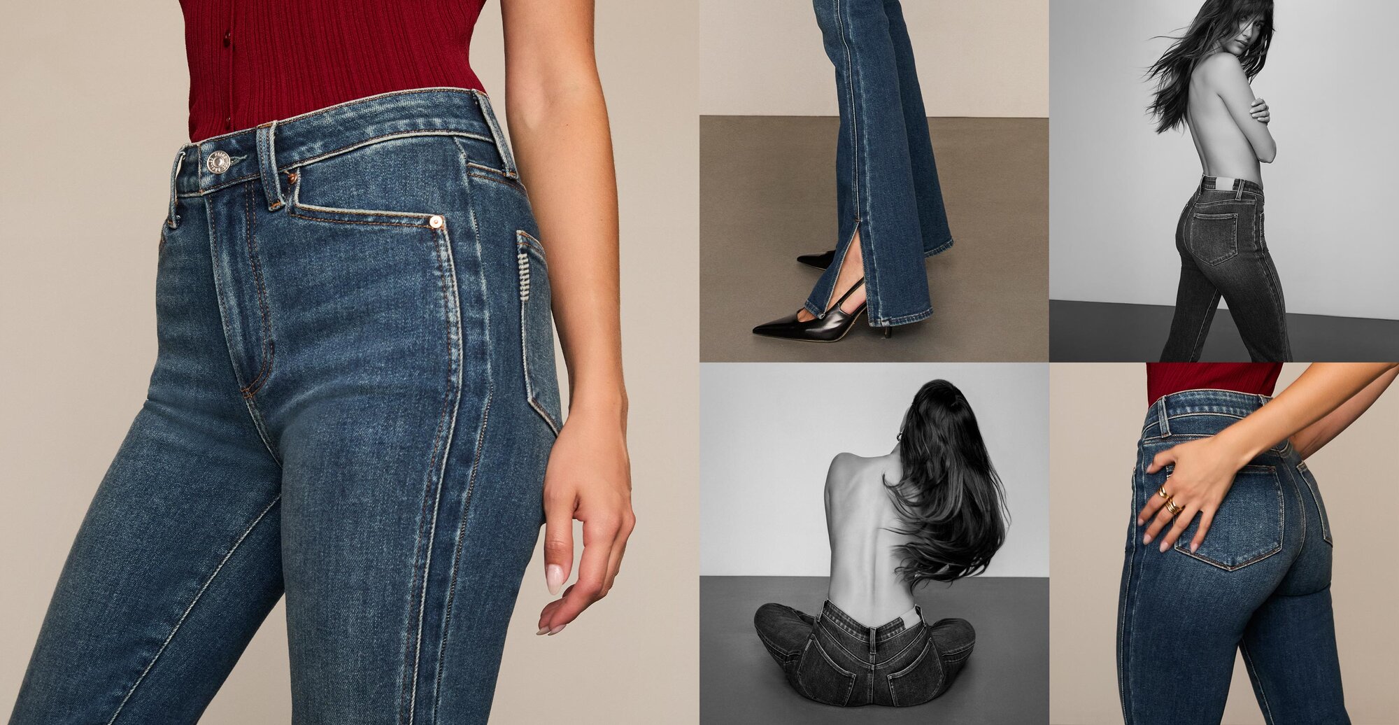 Woman wearing a cranberry sweater tank with dark wash bootcut jeans and a black pointed toe heel