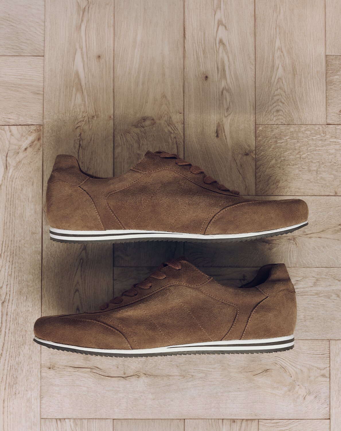 Brown suede men's lace-up shoes with contrast soles from the PAIGE fall footwear collection.