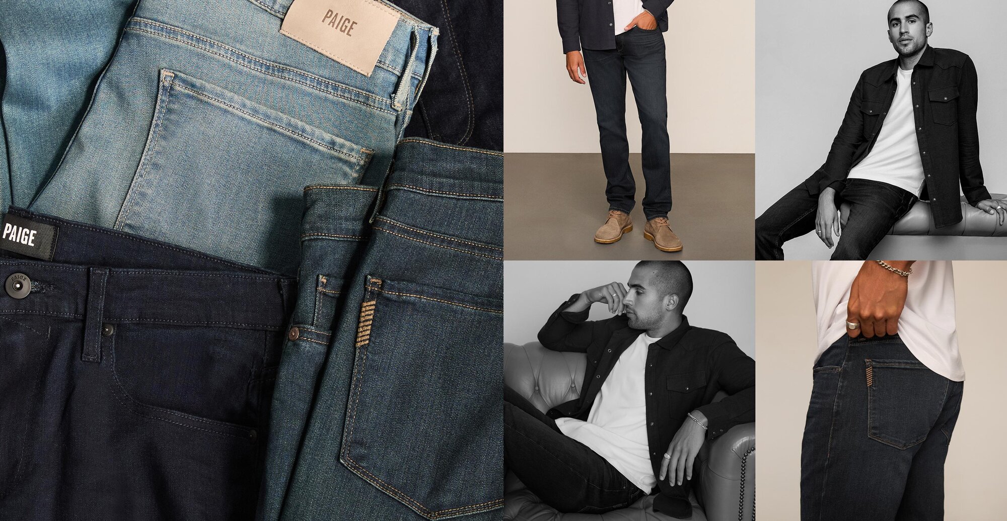 Man wearing a navy blue button up shirt over a white tee and dark wash jeans