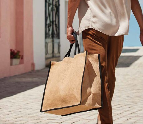 Westford Mill jute shopping bag med sort kant - miljøvennlig shopping