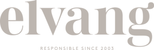 Elvang-logo i en varm gråfarge, med enkel og elegant typografi.