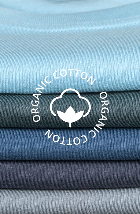 Nærbilde av organisk bomull i blå nyanser 