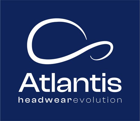 Atlantis-logo i hvit mot mørkeblå bakgrunn, med teksten ‘headwear evolution’ under merkenavnet.