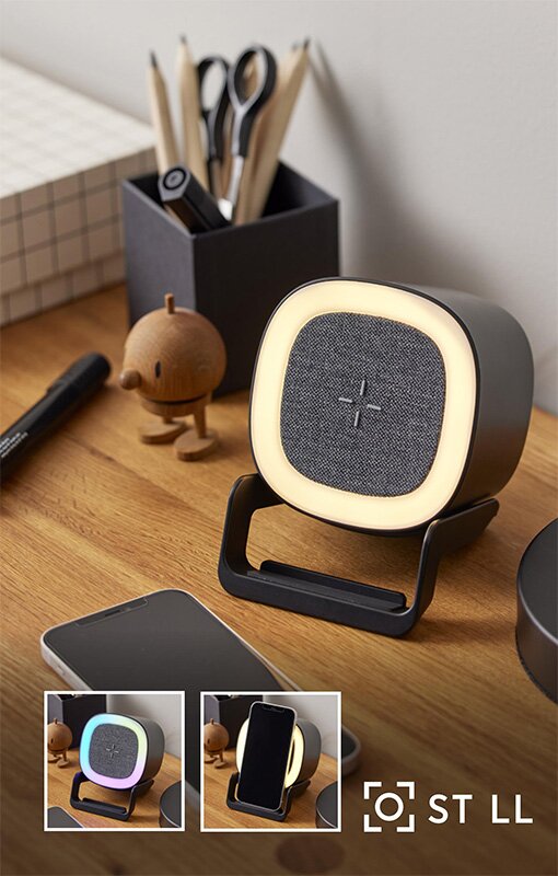 STLL multifunksjonell lampe med trådløs mobillader og Bluetooth høyttaler