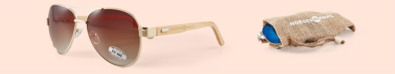 Solbriller med bambusstenger og gravert firmalogo, UV 400-beskyttelse og elegante linser. Ideelle som premium profileringsartikkel.