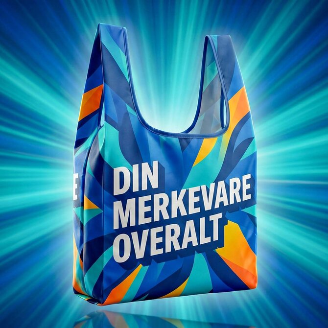 Person går gjennom bygate med gjenbrukbart handlenett med trykk – romslig handlenett til dagligvarer og profilering med firmalogo