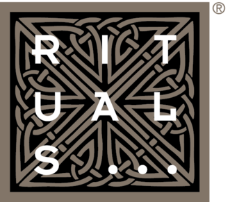 Rituals-logo i et firkantet mønster med teksten R-I-T-U-A-L-S.