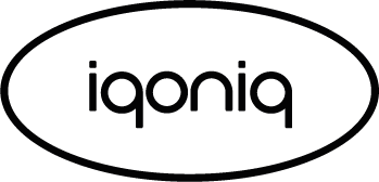 Iqoniq-logo i sort, med merkenavnet i et ovalt rammeverk.