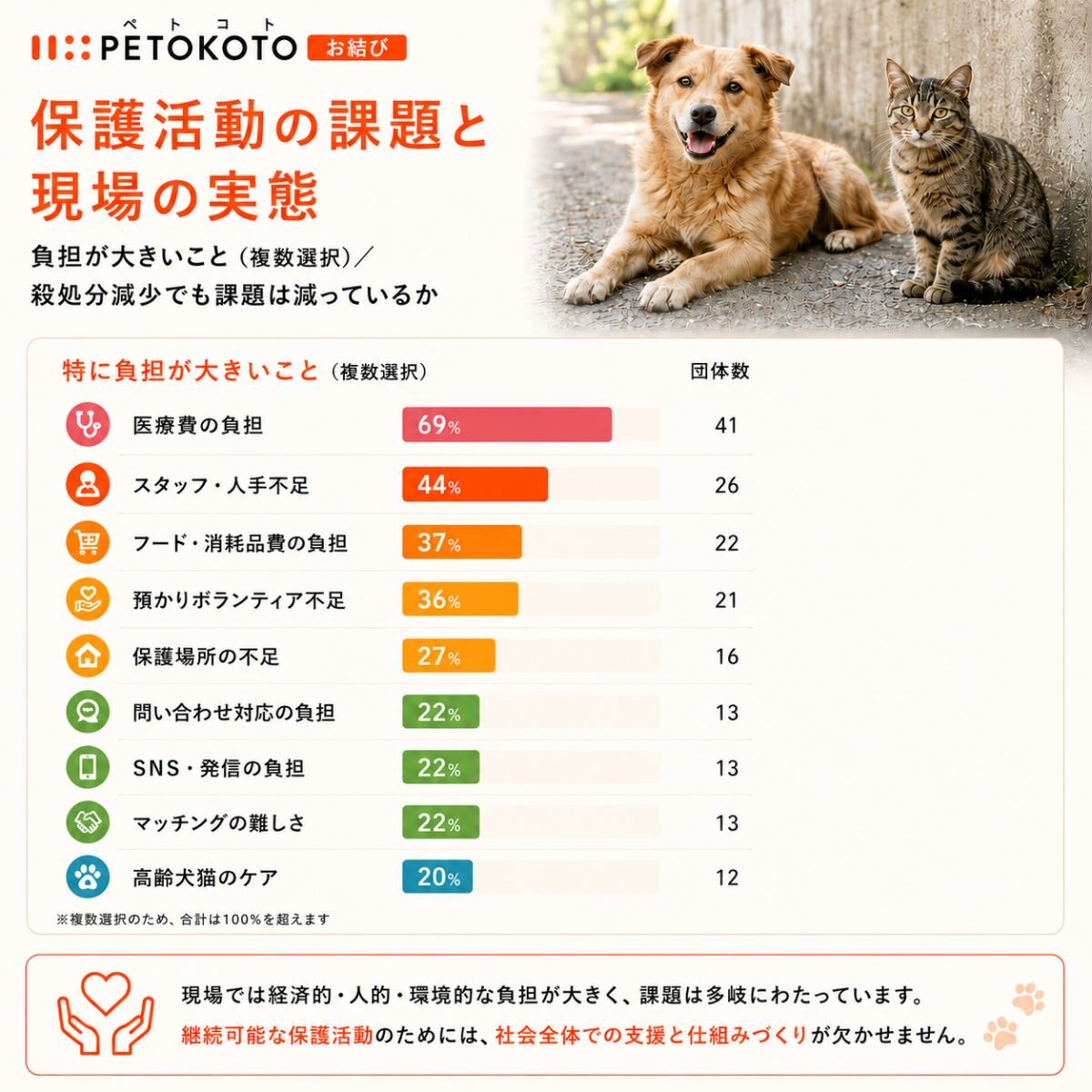 保護活動の課題と現場の実態のグラフ