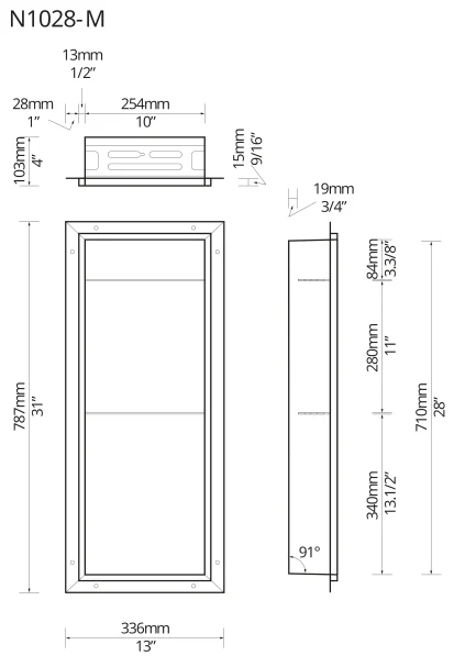 Redblock N1028-M Shower Niche - 10 x 28 inches