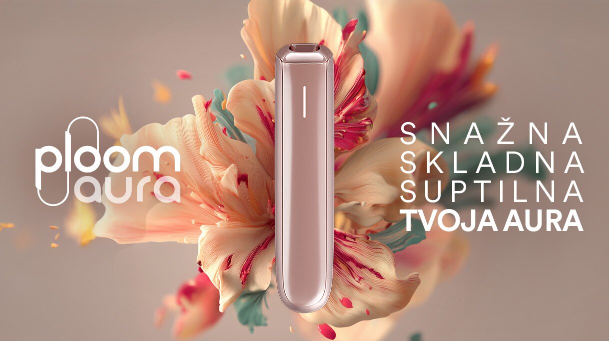 Ploom AURA Rose Gold device on vibrant floral background