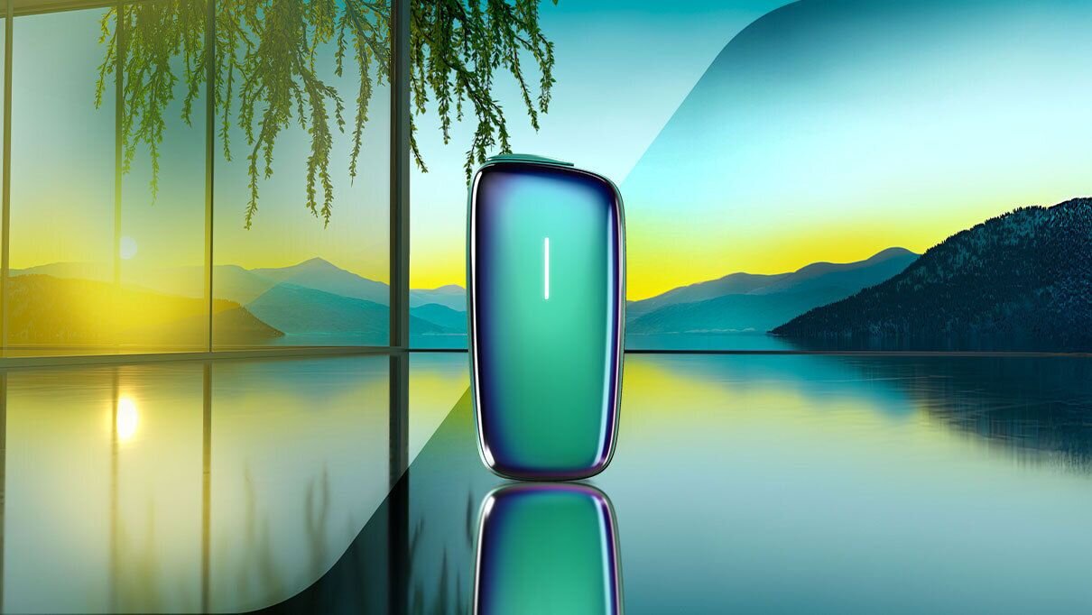 Aqua Halo device with a smooth design, placed against a serene backdrop