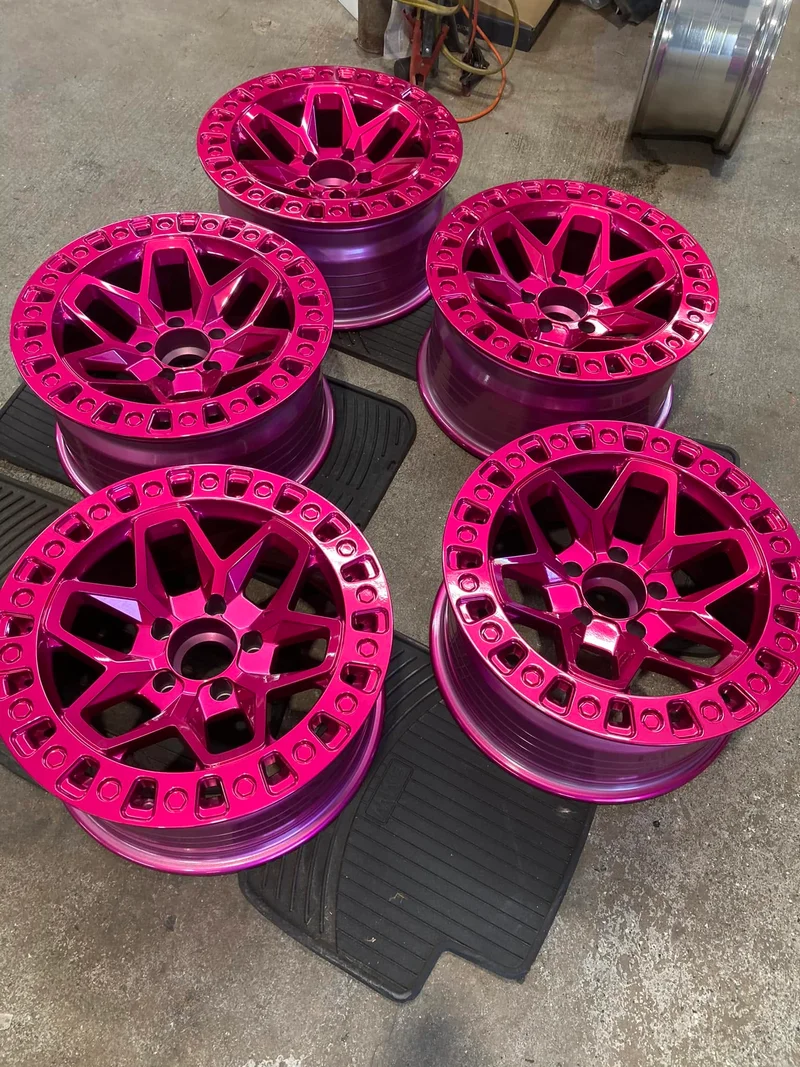 Pink Powder-Coated Wheels, powder coating in Washington, NJ
