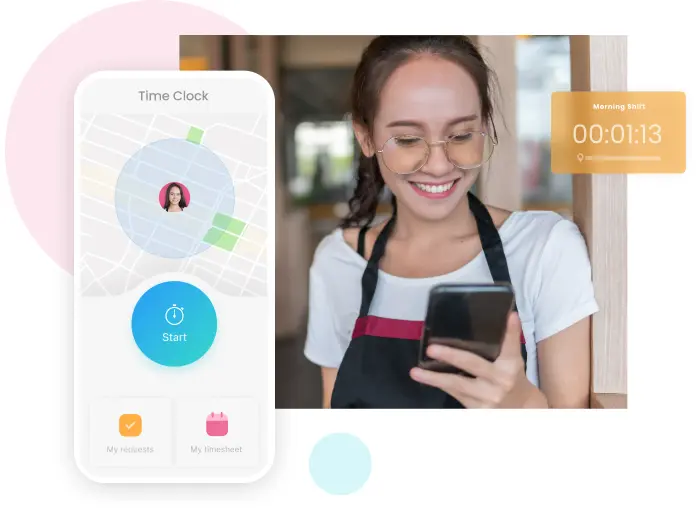 Barista using Connecteam's Time Tracking app