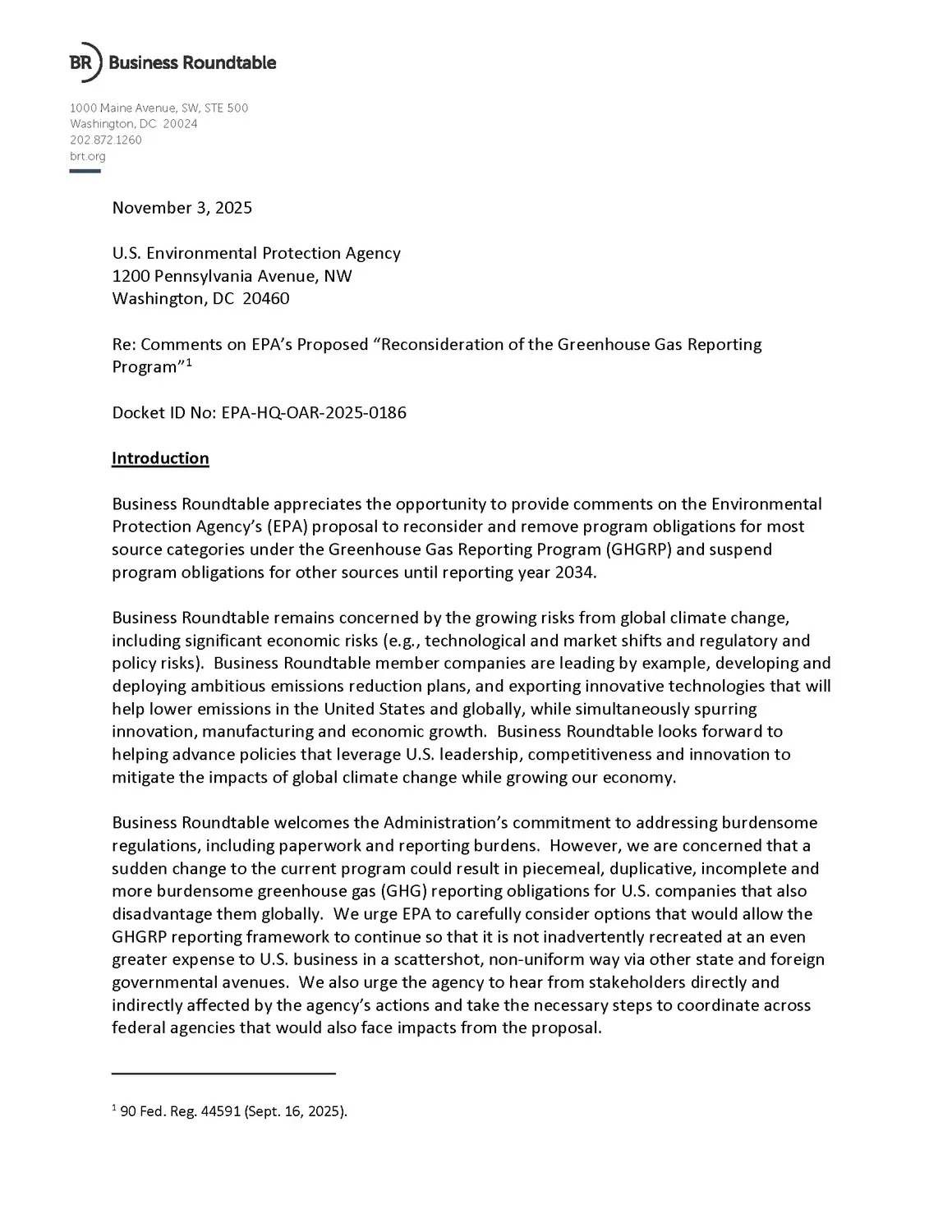Business Roundtable Comments on EPA’s Proposed “Reconsideration of the Greenhouse Gas Reporting Program”