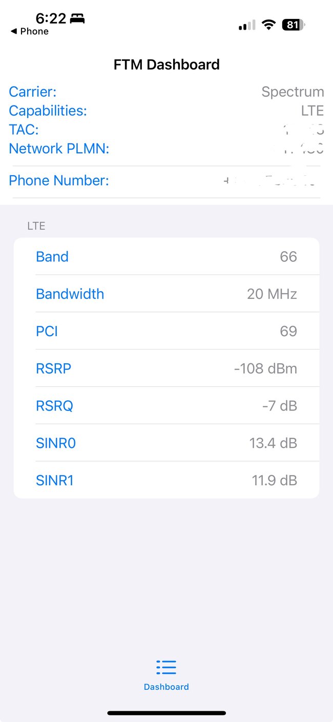 iPhone network signal strength