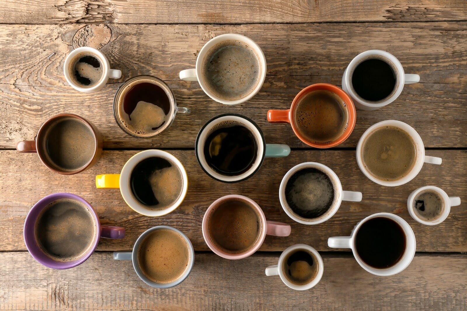 Mugs of coffee on a table