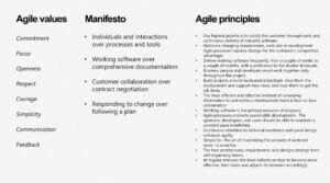 A list of the values and principles from the Agile Manifesto